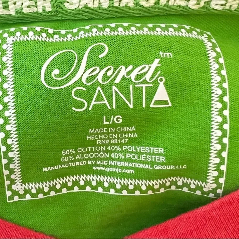 Secret Santa Christmas Elf Santa’s Helper Sleep Shirt, Size Large Green